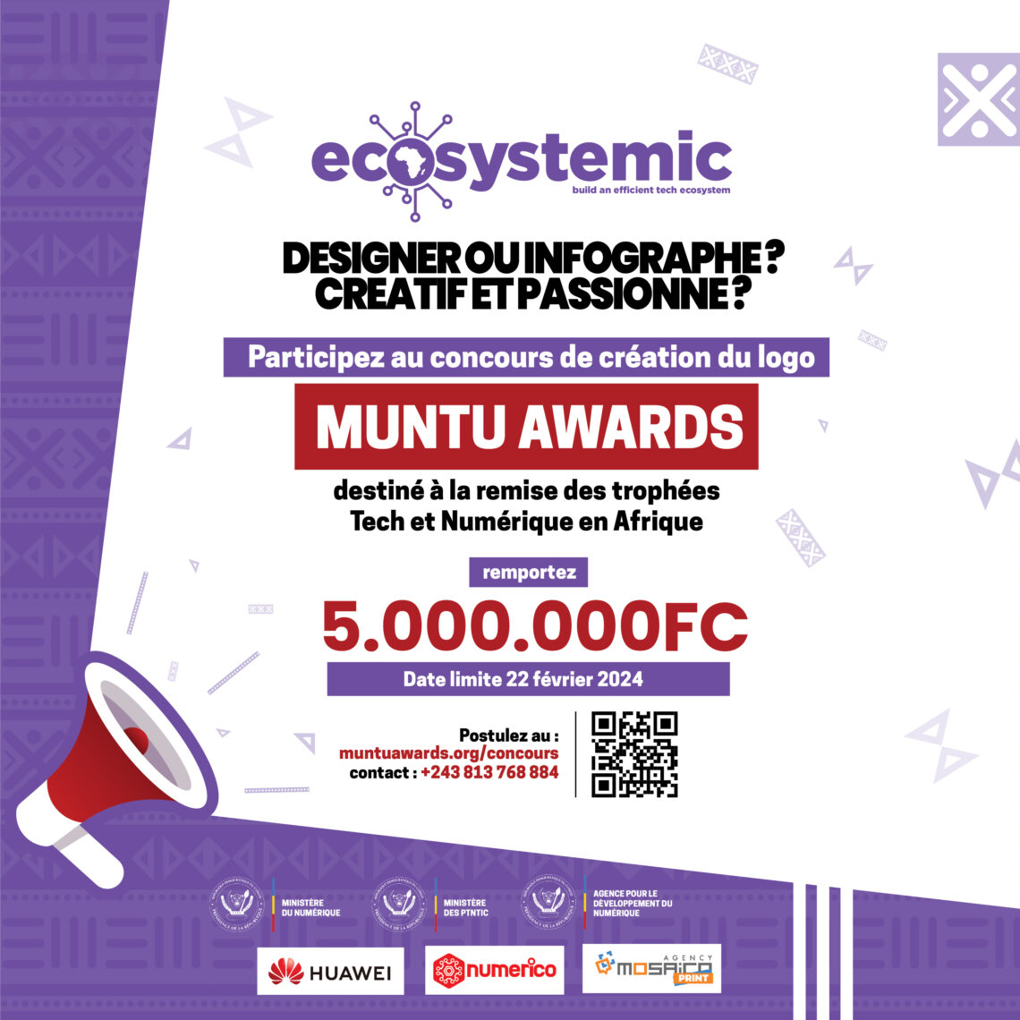 RDC : Ecosystemic lance le concours de création du logo Muntu Awards avec 5 millions de FC à gagner (Communiqué)