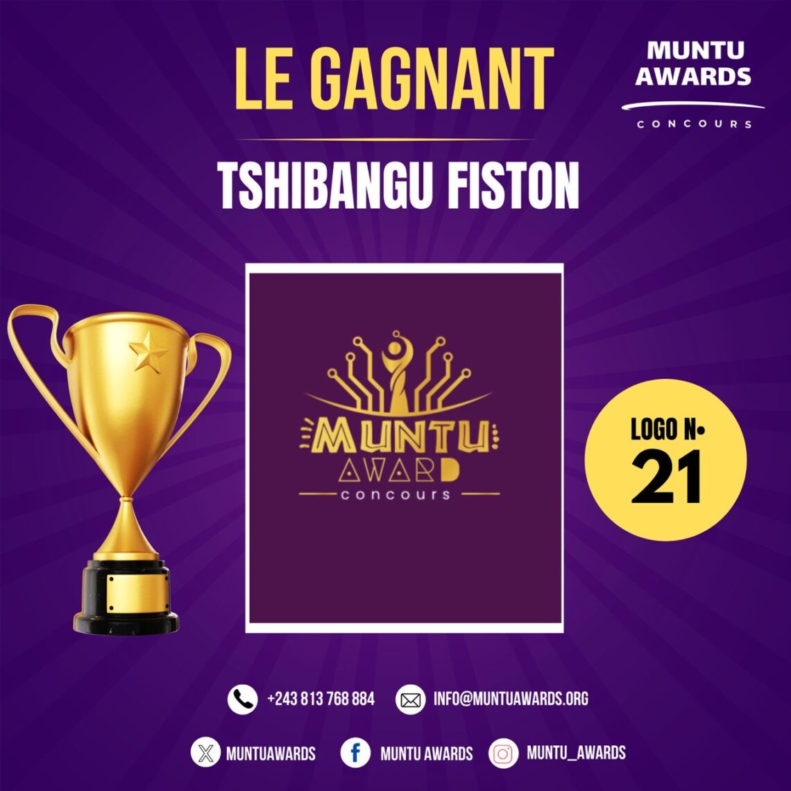 RDC: Tshibangu Fiston remporte le concours de création du logo Muntu Awards
